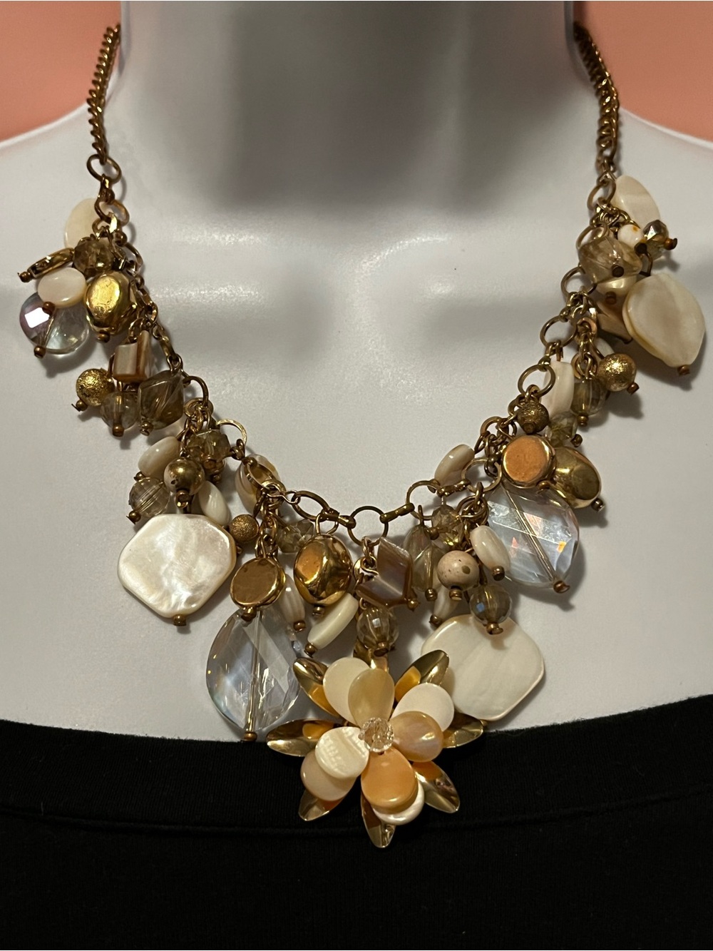 Gold and Ivory Floral Statement Necklace - Women Jewelry